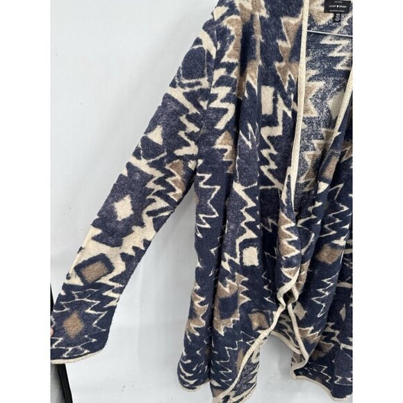 Lucky Brand Cardigan Women Medium Cream Aztec South Western Drape Front Open - Picture 9 of 10